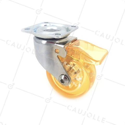ORANGE TRANSPARENT DESIGNER CASTOR WITH BRAKE 50 MM DIAMETER 35 KG MAX LOAD - CRYSTAL OR50 PAF • Caujolle