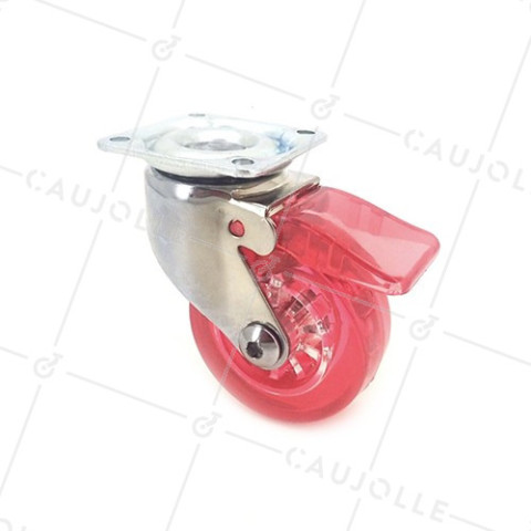 RED TRANSPARENT DESIGNER CASTOR WITH BRAKE 50 MM DIAMETER 35 KG MAX LOAD - CRYSTAL R50 PAF • Caujolle