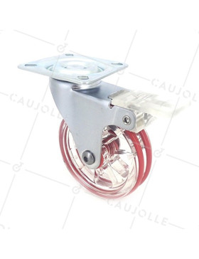 ROULETTE DESIGN TRANSPARENTE ROUGE DIAMÈTRE 75 MM CHARGE 50 KG - CRYSTAL R75PAF • Caujolle