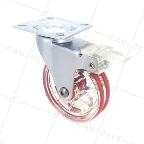 ROULETTE DESIGN TRANSPARENTE ROUGE DIAMÈTRE 75 MM CHARGE 50 KG - CRYSTAL R75PAF • Caujolle