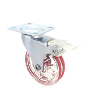 Transparent red designer castor wheel with brake 75 mm diameter swivel plate 1