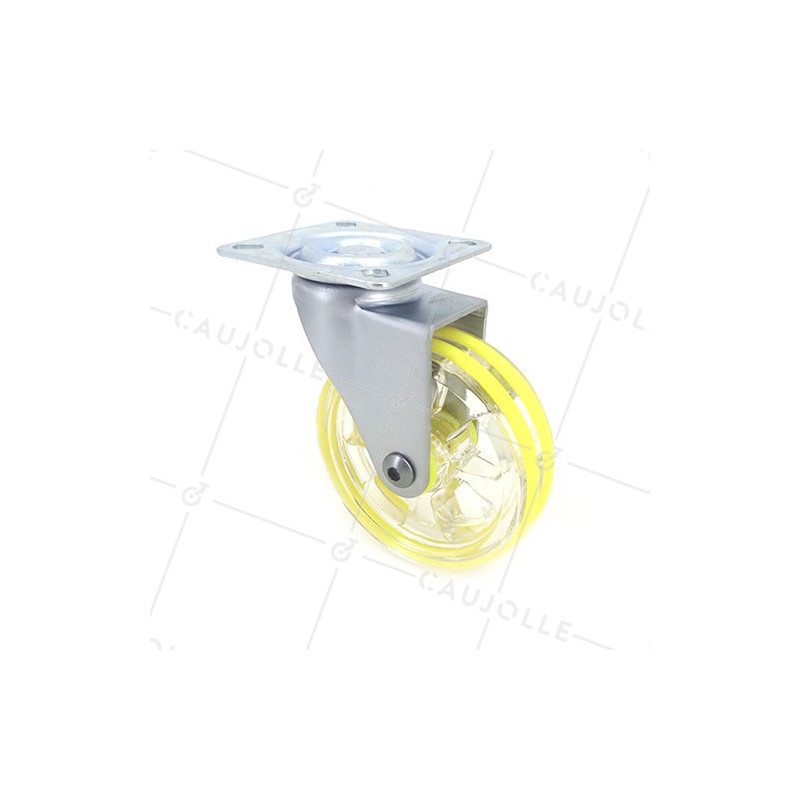 Transparent yellow designer castor wheel 75 mm diameter swivel plate 1