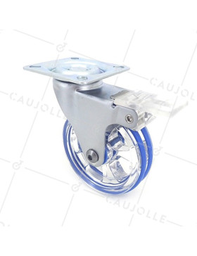 ROULETTE DESIGN À FREIN TRANSPARENTE BLEUE DIAMÈTRE 75 MM CHARGE 50 KG - CRYSTAL B75 PAF • Caujolle