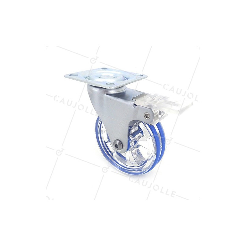 ROULETTE DESIGN À FREIN TRANSPARENTE BLEUE DIAMÈTRE 75 MM CHARGE 50 KG - CRYSTAL B75 PAF