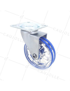 ROULETTE DESIGN TRANSPARENTE BLEUE DIAMÈTRE 75 MM CHARGE 50 KG - CRYSTAL B75P • Caujolle