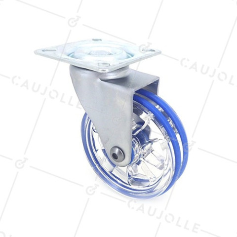 ROULETTE DESIGN TRANSPARENTE BLEUE DIAMÈTRE 75 MM CHARGE 50 KG - CRYSTAL B75P • Caujolle