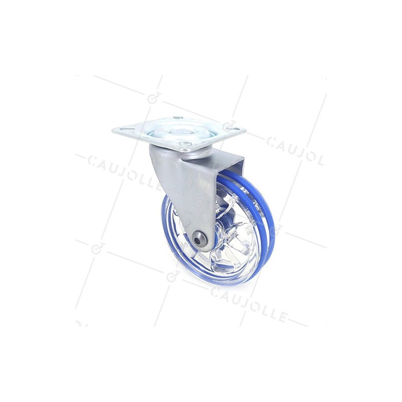 ROULETTE DESIGN TRANSPARENTE BLEUE DIAMÈTRE 75 MM CHARGE 50 KG - CRYSTAL B75P