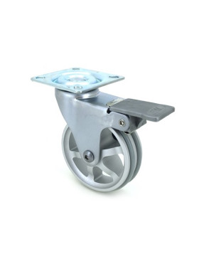 ROULETTE DESIGN EN ALUMINIUM GRIS À FREIN DIAMÈTRE 75 MM CHARGE 45KG - ALUSTYL75PAF