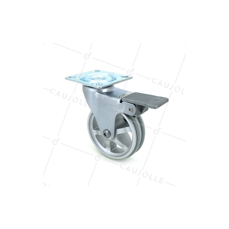 ROULETTE DESIGN EN ALUMINIUM GRIS À FREIN DIAMÈTRE 75 MM CHARGE 45KG - ALUSTYL75PAF