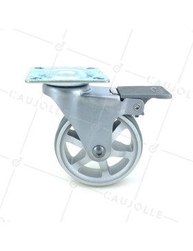 ROULETTE DESIGN EN ALUMINIUM GRIS À FREIN DIAMÈTRE 75 MM CHARGE 45KG - ALUSTYL75PAF