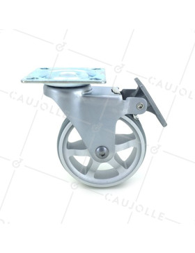 ROULETTE DESIGN EN ALUMINIUM GRIS À FREIN DIAMÈTRE 75 MM CHARGE 45KG - ALUSTYL75PAF