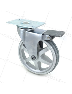 ROULETTE DESIGN À FREIN EN ALUMINIUM GRIS DIAMÈTRE 125 MM CHARGE 70KG - ALUSTYL125PAF • Caujolle