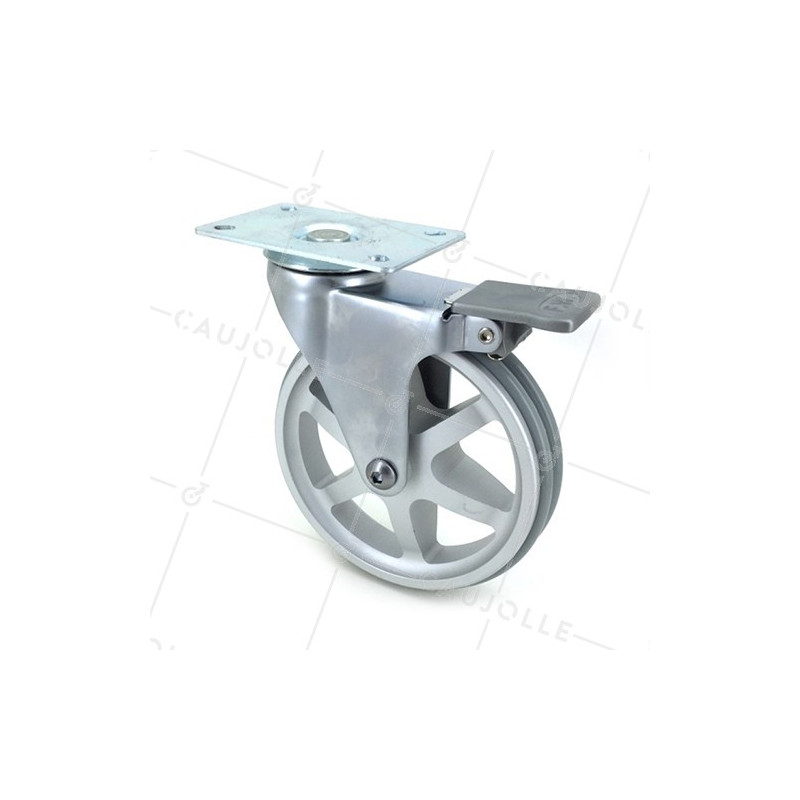 ROULETTE DESIGN À FREIN EN ALUMINIUM GRIS DIAMÈTRE 125 MM CHARGE 70KG - ALUSTYL125PAF