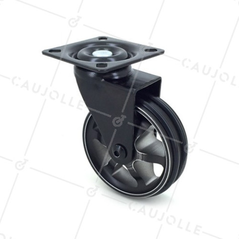 ROULETTE DESIGN EN ALUMINIUM NOIR BROSSÉ DIAMÈTRE 75 MM CHARGE 45KG - BLACKSTYL75P • Caujolle