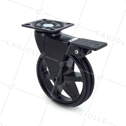 BLACK BRUSHED ALUMINIUM DESIGNER CASTOR WITH BRAKE 100 MM DIAMETER 55 KG MAX LOAD - BLACKSTYL 100PAF • Caujolle
