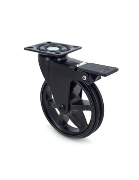 ROULETTE DESIGN EN ALUMINIUM NOIR BROSSÉ À FREIN DIAMÈTRE 100MM CHARGE 55KG - BLACKSTYL 100PAF
