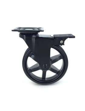 ROULETTE DESIGN EN ALUMINIUM NOIR BROSSÉ À FREIN DIAMÈTRE 100MM CHARGE 55KG - BLACKSTYL 100PAF
