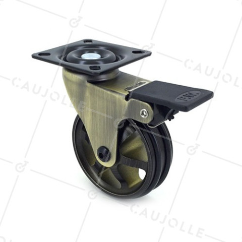 Castor RETRO DESIGN ALUMINUM BRAKE GOLD DIAMETER 75 MM LOAD 45KG - GOLDSTYL75PAF • Caujolle