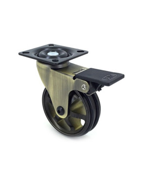 ROULETTE DESIGN RÉTRO À FREIN EN ALUMINIUM DORÉ DIAMÈTRE 75 MM CHARGE 45KG - GOLDSTYL75PAF