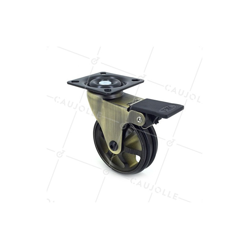 Castor RETRO DESIGN WITH GOLDEN ALUMINUM BRAKE DIAMETER 75 MM LOAD 45KG - GOLDSTYL75PAF