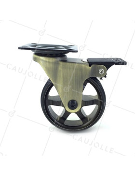 ROULETTE DESIGN RÉTRO À FREIN EN ALUMINIUM DORÉ DIAMÈTRE 75 MM CHARGE 45KG - GOLDSTYL75PAF