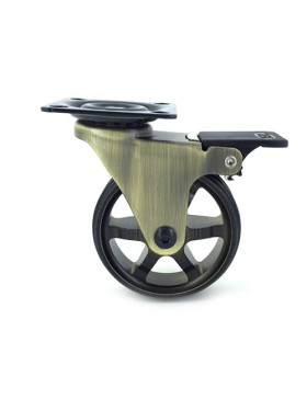 ROULETTE DESIGN RÉTRO À FREIN EN ALUMINIUM DORÉ DIAMÈTRE 75 MM CHARGE 45KG - GOLDSTYL75PAF