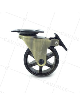 ROULETTE DESIGN RÉTRO À FREIN EN ALUMINIUM DORÉ DIAMÈTRE 75 MM CHARGE 45KG - GOLDSTYL75PAF