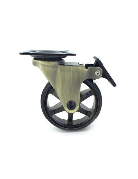 ROULETTE DESIGN RÉTRO À FREIN EN ALUMINIUM DORÉ DIAMÈTRE 75 MM CHARGE 45KG - GOLDSTYL75PAF
