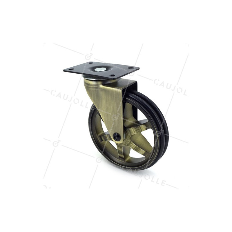ROULETTE DESIGN RÉTRO EN ALUMINIUM DORÉ DIAMÈTRE 125 MM CHARGE 70KG - GOLDSTYL125P