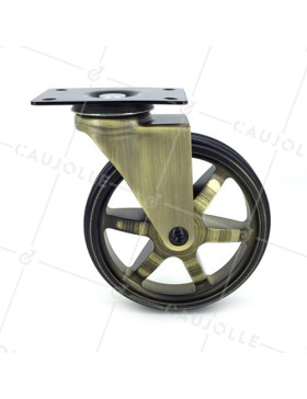 ROULETTE DESIGN RÉTRO EN ALUMINIUM DORÉ DIAMÈTRE 125 MM CHARGE 70KG - GOLDSTYL125P