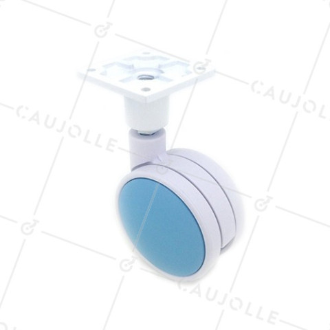 BLUE AND WHITE PLASTIC CASTOR 75 MM DIAMETER 60 KG MAX LOAD - MACARON BLEUE • Caujolle