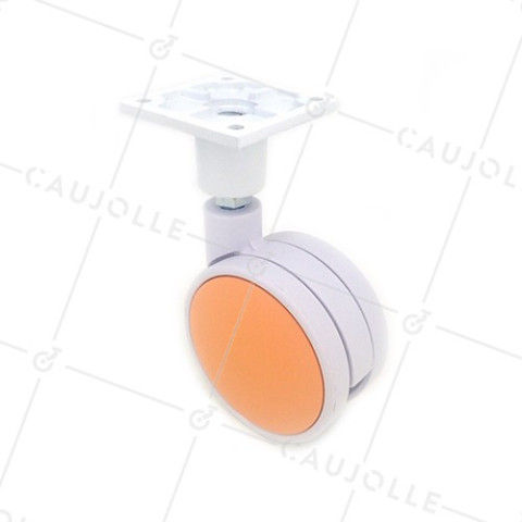 ORANGE AND WHITE PLASTIC CASTOR 75 MM DIAMETER 60 KG MAX LOAD - MACARON ORANGE • Caujolle