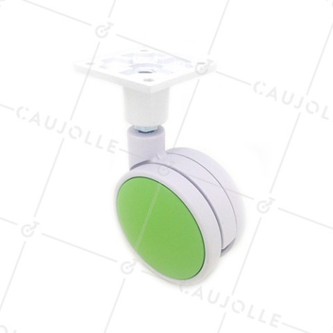 GREEN AND WHITE PLASTIC CASTOR 75 MM DIAMETER 60 KG MAX LOAD - MACARON VERT • Caujolle