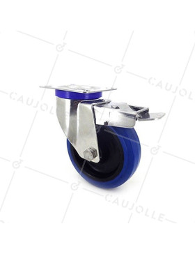 ROULETTE INOX EN CAOUTCHOUC ÉLASTIQUE À FREIN DIAMÈTRE 125 MM CHARGE 150 KG • Caujolle