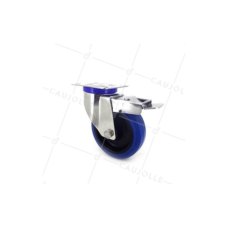 Stainless steel swivel Castor wheel with brake 125 mm diameter supple rubber 1