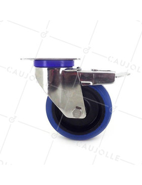 ROULETTE INOX EN CAOUTCHOUC ÉLASTIQUE À FREIN DIAMÈTRE 125 MM CHARGE 150 KG