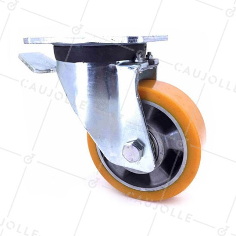 ROULETTE À FREIN POLYURÉTHANE RENFORCÉE JANTE ALUMINIUM DIAMÈTRE 125 MM CHARGE 450KG - S78AR 125AF • Caujolle