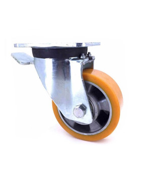 ROULETTE À FREIN POLYURÉTHANE RENFORCÉE JANTE ALUMINIUM DIAMÈTRE 125 MM CHARGE 450KG - S78AR 125AF