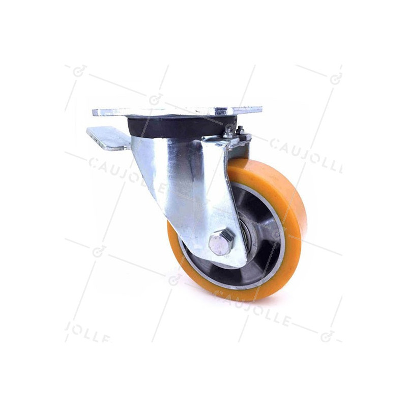ROULETTE À FREIN POLYURÉTHANE RENFORCÉE JANTE ALUMINIUM DIAMÈTRE 125 MM CHARGE 450KG - S78AR 125AF