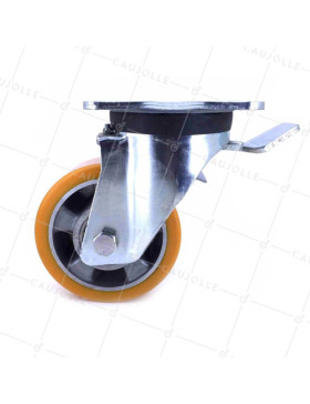 ROULETTE À FREIN POLYURÉTHANE RENFORCÉE JANTE ALUMINIUM DIAMÈTRE 125 MM CHARGE 450KG - S78AR 125AF