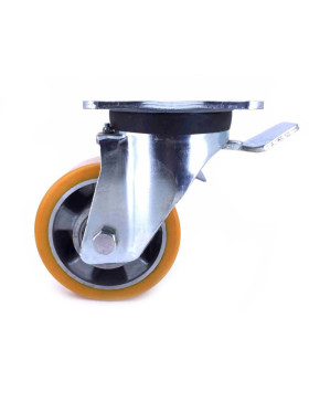 ROULETTE À FREIN POLYURÉTHANE RENFORCÉE JANTE ALUMINIUM DIAMÈTRE 125 MM CHARGE 450KG - S78AR 125AF