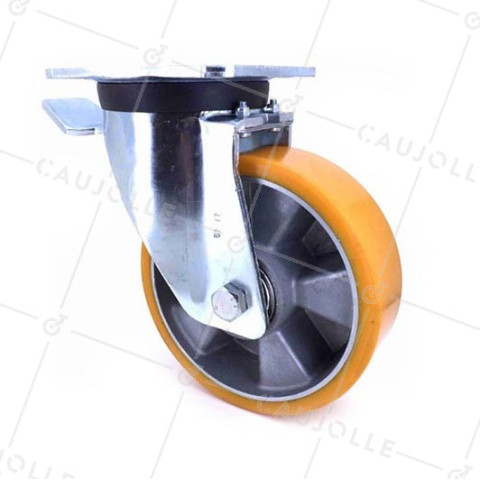 ROULETTE À FREIN POLYURÉTHANE RENFORCÉE JANTE ALUMINIUM DIAMÈTRE 160 MM CHARGE 600KG - S78AR 160AF • Caujolle