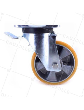 Swivel castor wheel polyurethane aluminium rim with brake 160 mm diameter load 600KG - S78AR 160AF