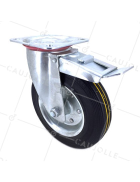 ROULETTE A FREIN RENFORCÉE DE MANUTENTION EN CAOUTCHOUC DIAMETRE 200MM CHARGE 250KG- S72R 200AF • Caujolle