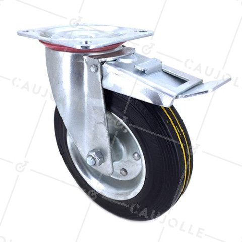 BLACK RUBBER BRAKED REINFORCED HANDLING CASTOR S72RAF 200 • Caujolle