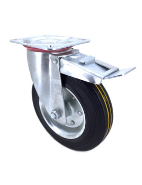 ROULETTE A FREIN RENFORCÉE DE MANUTENTION EN CAOUTCHOUC DIAMETRE 200MM CHARGE 250KG- S72R 200AF