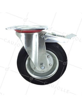 ROULETTE A FREIN RENFORCÉE DE MANUTENTION EN CAOUTCHOUC DIAMETRE 200MM CHARGE 250KG- S72R 200AF