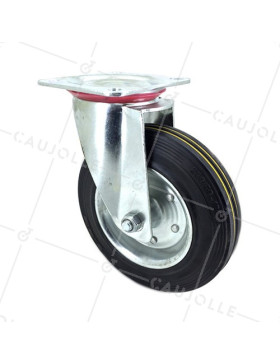 REINFORCED CASTOR FOR HANDLING BLACK RUBBER LOAD WEIGHT 250 KG S72R 200 • Caujolle