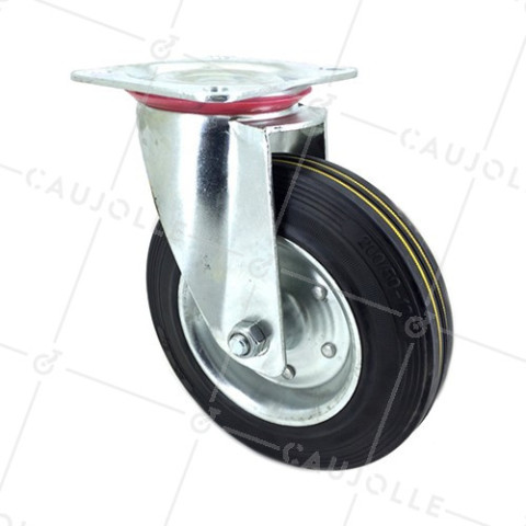 REINFORCED CASTOR FOR HANDLING BLACK RUBBER LOAD WEIGHT 250 KG S72R 200 • Caujolle
