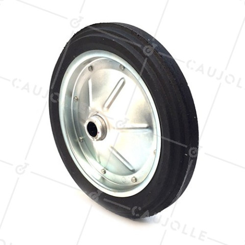 PUNCTURE-PROOF HARD RUBBER WHEELBARROW WHEEL WITH STEEL RIM 360MM DIAMETER 25 MM BORE S600 • Caujolle